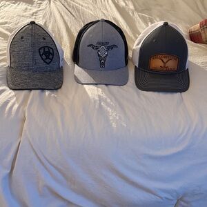 Trio of Gray and Black Baseball Caps
